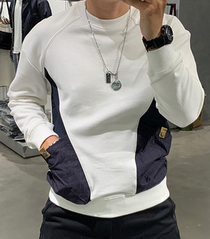 大牌卫衣男欧货高端纯棉清仓捡漏男装撞色百搭圆领上衣服