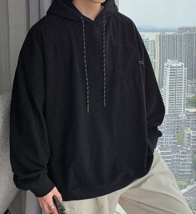 灯芯绒连帽卫衣春秋季纯色简约时尚长袖潮牌男装
